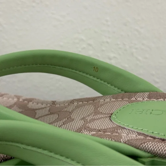 !SOLD! COACH Pistachio Green Leather Y2K Franki Monogram Platform Flip Flops - Picture 11 of 12